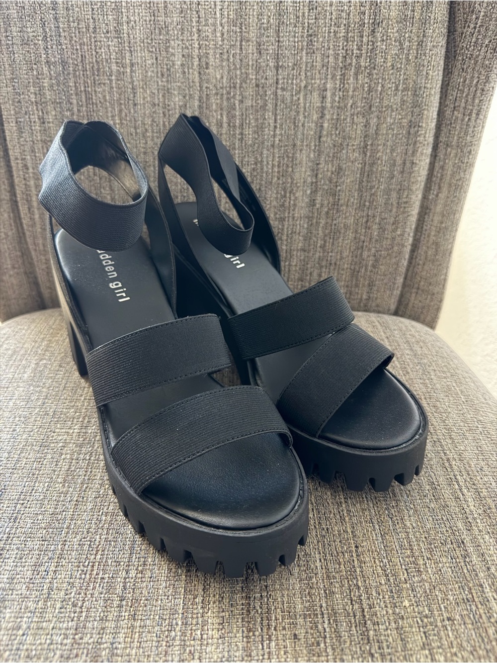 Madden Girl Black Elastic Strap Platform Sandals